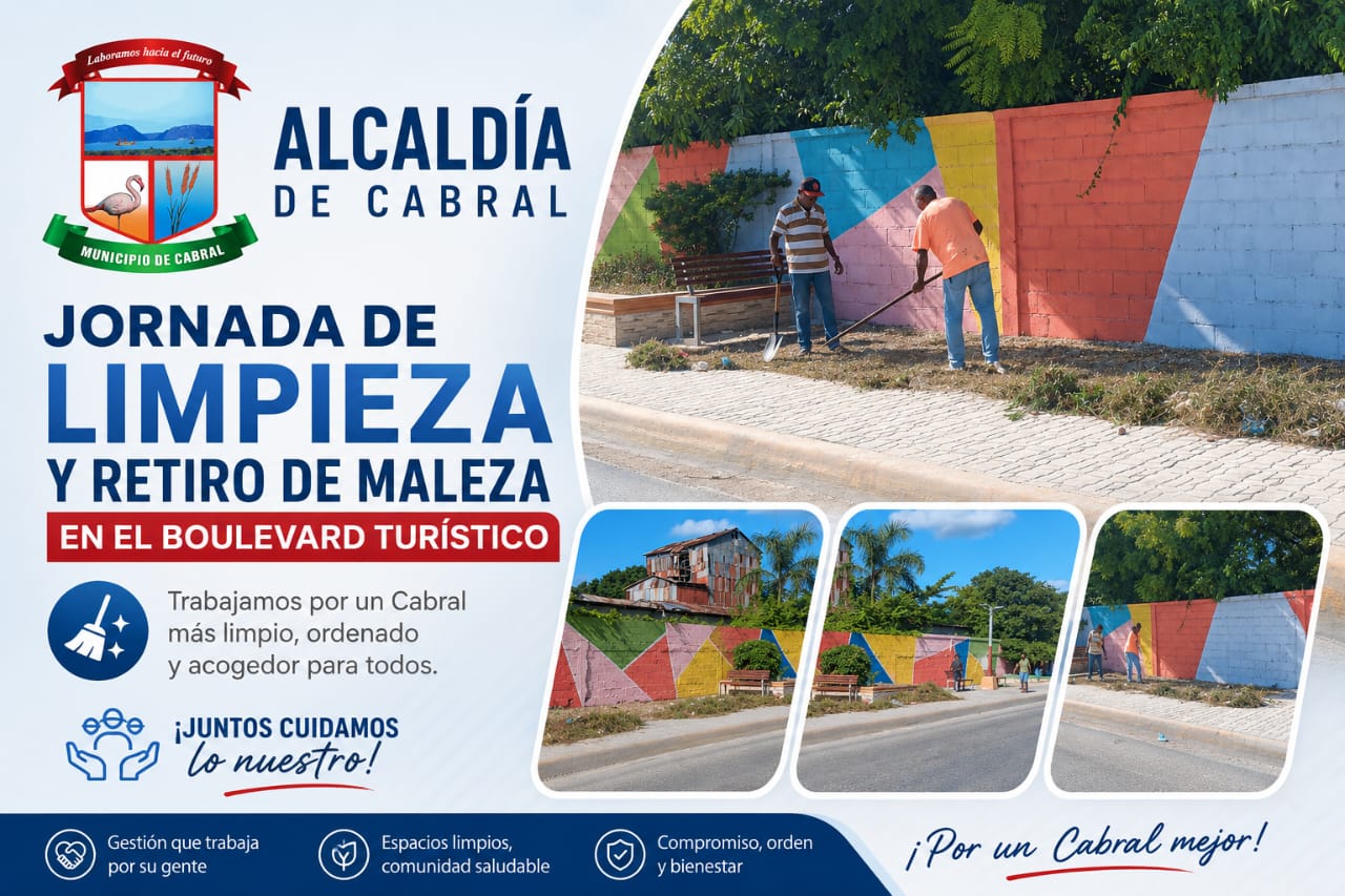 Alcaldía de Cabral realiza jornada de limpieza y retiro de maleza en el Boulevard Turístico
